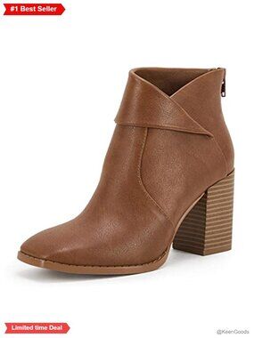 Faux Leather Ankle Boots High Chunky Stacked Heel Slip On Back Zip Booties